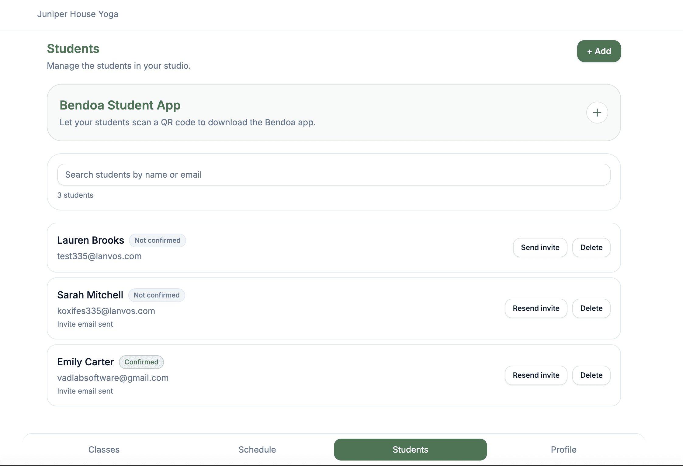 Student management screenshot